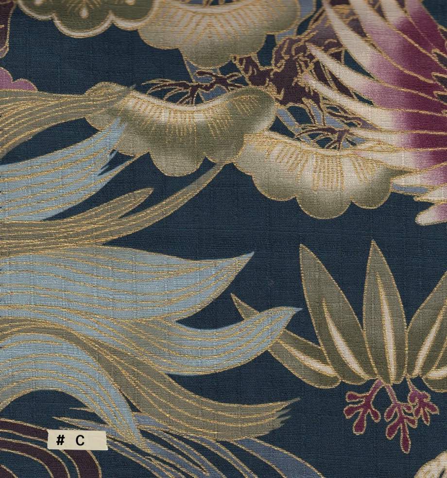 269 古布、絣、富士に鶴、亀、幅、54x83センチの額入りです。 伝統工芸士・京都 平安武久作 京8号正絹 薄緑糸縅 みつあみ 本